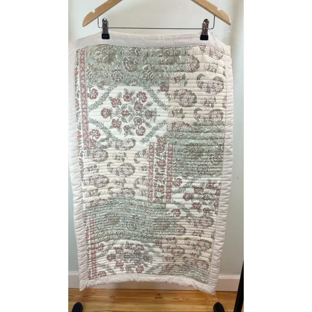 Peri Home King Quilted 100% Cotton Pillow Shams Green Cream Paisley Patchwork